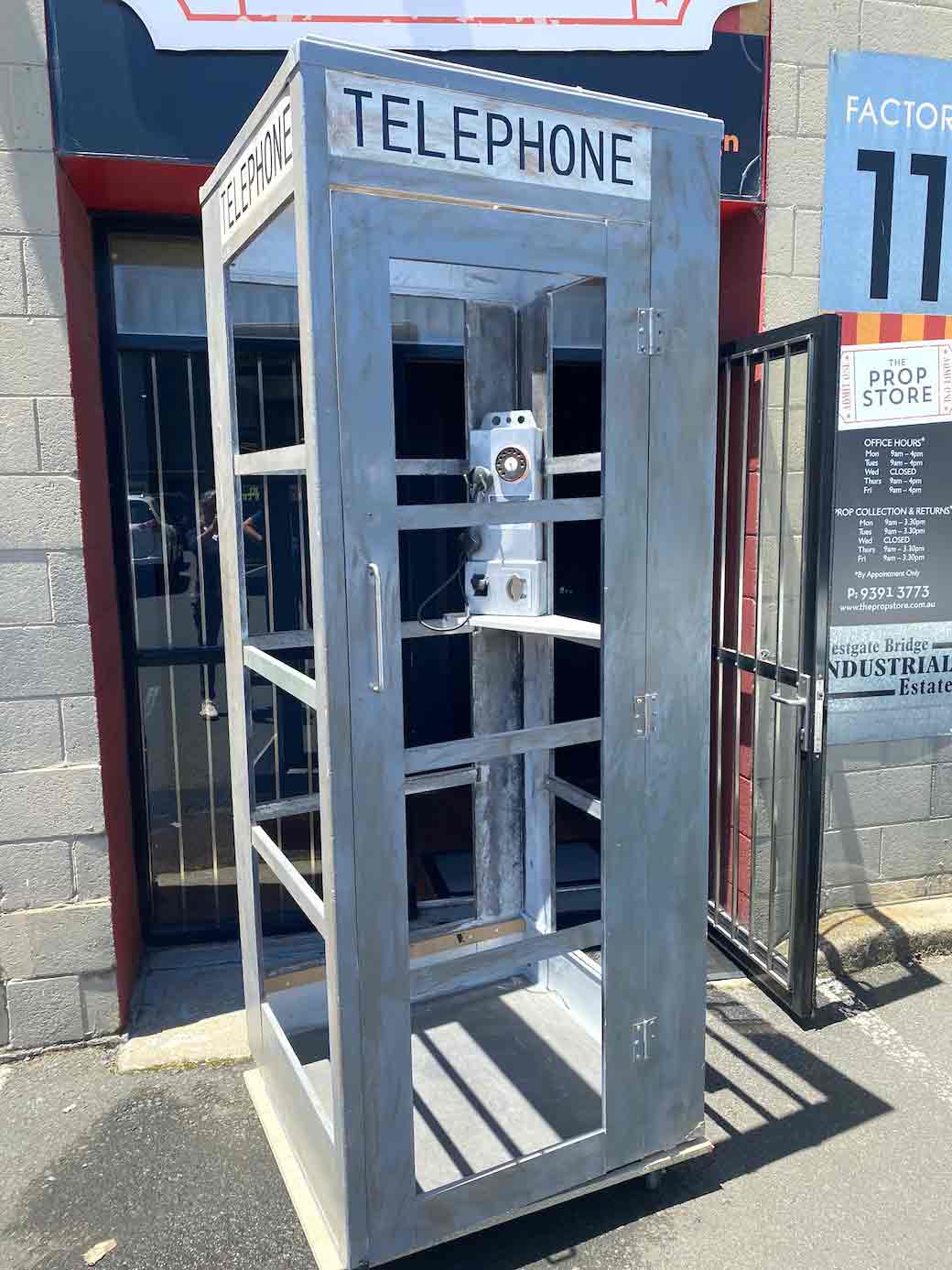 PHONE, Public Telephone Box - MDF Painted Grey w Prop Phone